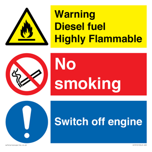 Warning diesel fuel Highly Flammable no smoking switch engine off